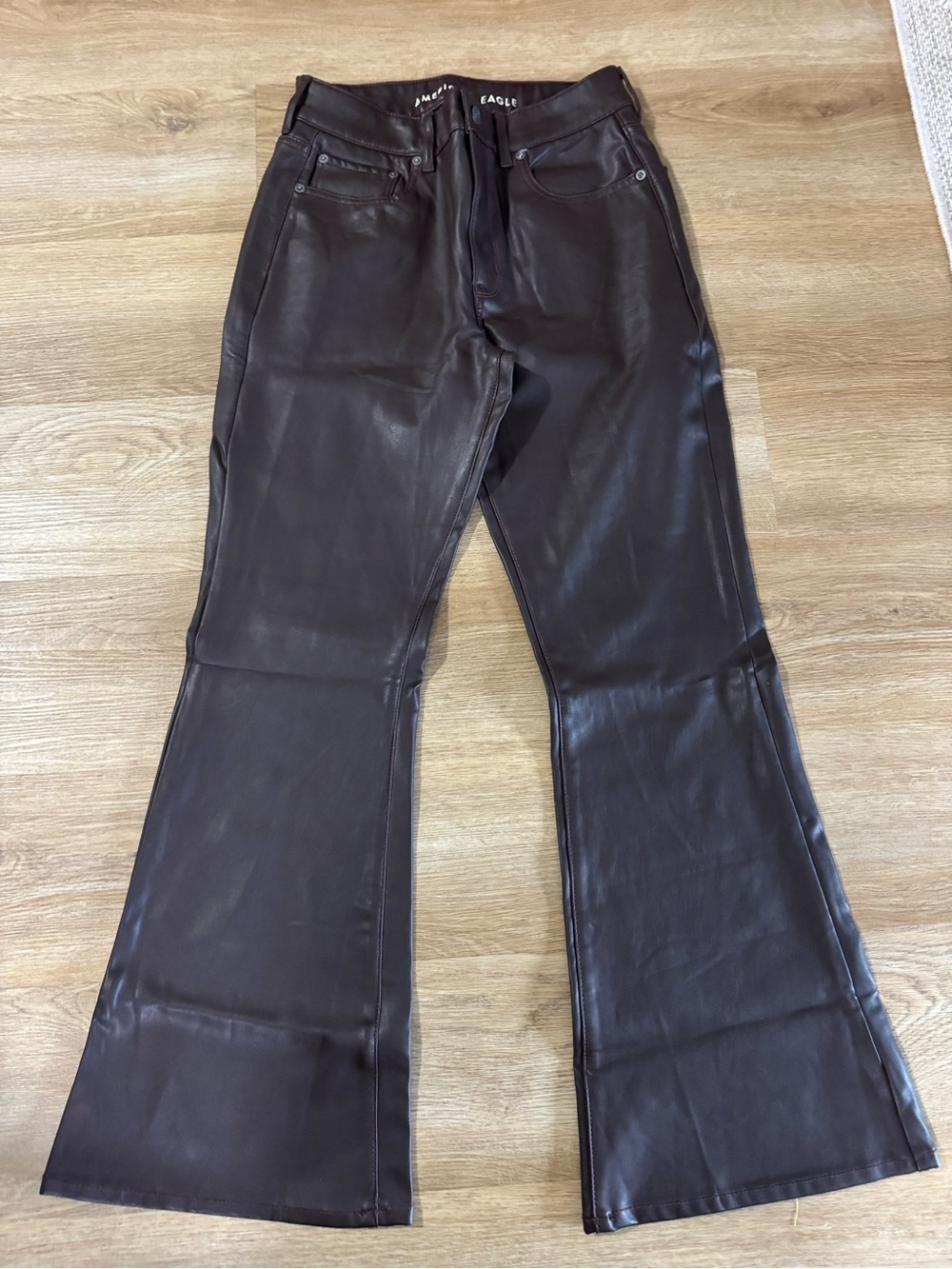 American Eagle Outfitters Chocolate Brown Faux Leather Flare Jeans